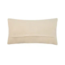 Load image into Gallery viewer, Back view of a rectangular lumbar pillow with a solid cream-colored poly velvet cover, shown on a white background. 