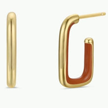 Load image into Gallery viewer, Brown Enamel Rectangle Hoop Earrings