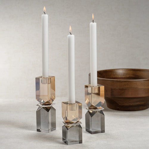 ZODAX Vienna Artistry Two-Toned Crystal Candle Holder - Smoke & Gold | 3 Styles