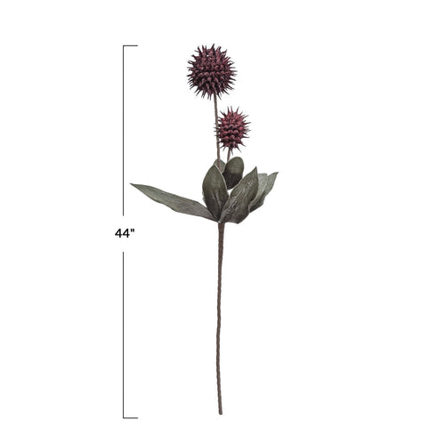 Decorative plant stem with purple flowers and green leaves, 44