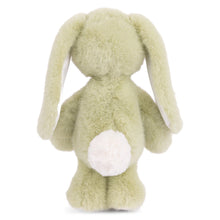 Load image into Gallery viewer, Back view of Jumpy Bunny soft lime plushie with long floppy ears and white round fluffy tail displayed on a white background.