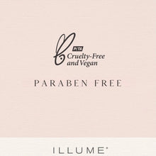 Load image into Gallery viewer, ILLUME skincare product with cruelty-free and vegan certification on a beige background