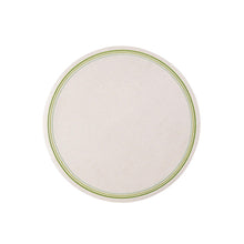Load image into Gallery viewer, Round placemat with a green embroidered rim on a white background.