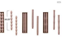 Load image into Gallery viewer, three styles sculpted 10&quot; unscented tapers in dusty rose