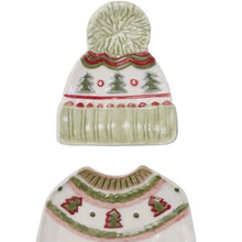 Load image into Gallery viewer, Stoneware Holiday Sweater &amp; Pom - Pom Beanie Dish Set | Three Styles