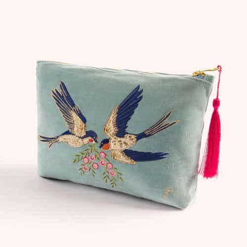 Embroidered Velvet Zip Pouch | Two Styles