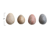 Load image into Gallery viewer, Marbled eggs in cream, beige, pink, and blue on a white background, with the dimensions of 2&quot;.