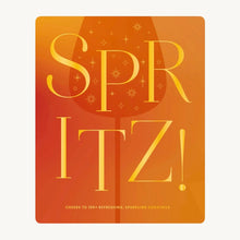 Load image into Gallery viewer, "Spritz!" drink recipe book featuring bold gold text on orange background.