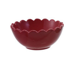 Load image into Gallery viewer, Red stoneware bowl with a scalloped rim displayed against a white background.