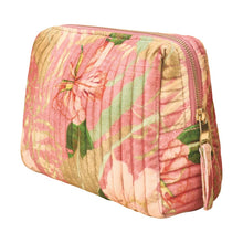 Load image into Gallery viewer, Pink and green floral quilted pouch on a white background