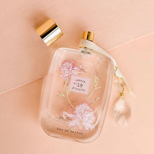 Load image into Gallery viewer, Lollia No 19 perfume bottle  with floral design laying down on a pink background