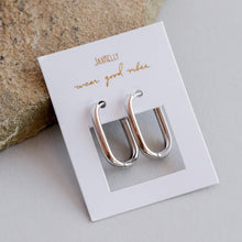 Load image into Gallery viewer, Silver Hoop Rectangle Earrings
