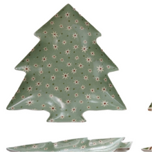 Load image into Gallery viewer, Stoneware Tree Shaped Plate w/ Holiday Pattern | 2 Styles