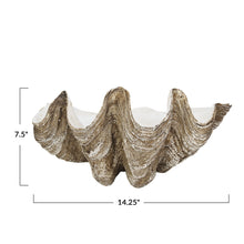 Load image into Gallery viewer, Decorative clam shell with dimensions on a white background.