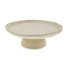 Load image into Gallery viewer, Cream-colored stoneware cake stand with  an organic round shape on a white background. 