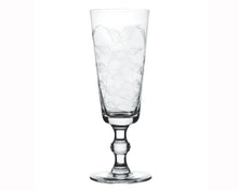 Load image into Gallery viewer, Champagne flute with leaf etchings. White background. 