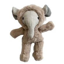 Load image into Gallery viewer, Mini caramel-colored plush elephant with a soft furry body and gray felted wool face, trunk, and inner ears, displayed against a white background. 