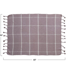 Load image into Gallery viewer, Woven Cotton Slub Throw w/ Grid Pattern &amp; Braided Fringe, Lilac Color &amp; White