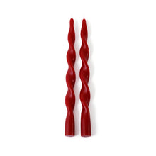 Load image into Gallery viewer, Set of two 12-inch crimson red twist candles against a white background.  