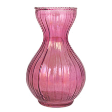 Load image into Gallery viewer, Pink glass vase with ribbed texture on a white background.