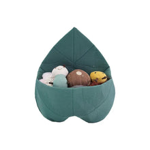 Load image into Gallery viewer, Green leaf-shaped cushion with plush toys inside on a white background