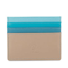 Load image into Gallery viewer, A slim leather credit card holder featuring   blues and beige colors on a white background.