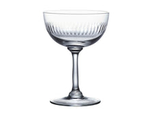 Load image into Gallery viewer, Coupe glass with line details on a white background. 