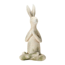 Load image into Gallery viewer, A white antique -colored resin rabbit sitting in a yoga pose against a white background.