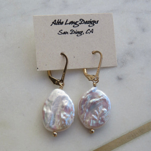 Biwa Oval Pearl Earrings