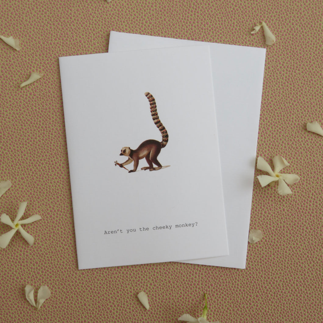 Greeting card with a lemur illustration and 