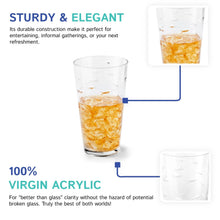 Load image into Gallery viewer, Clear embossed fish highball glass with ice and an amber beverage, displayed in a product feature graphic with callouts.  