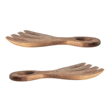Load image into Gallery viewer, Side profile of two Acacia wooden salad servers on a white background.