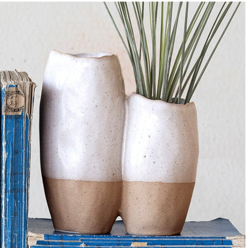 stoneware two toned double vase 