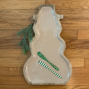 Enameled Mango Wood Snowman Shaped Tray, Tan Color & Natural available at Bench Home