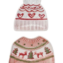 Load image into Gallery viewer, Stoneware Holiday Sweater &amp; Pom - Pom Beanie Dish Set | Three Styles