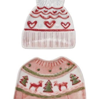 Stoneware Holiday Sweater & Pom - Pom Beanie Dish Set | Three Styles