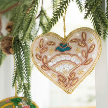 Load image into Gallery viewer, Larissa Plush Floral Heart Beaded Fabric Ornament