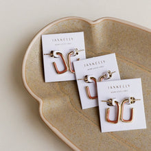 Load image into Gallery viewer, Brown Enamel Large Rectangle Gold Hoop Earrings
