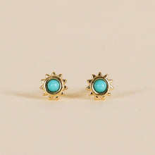 Load image into Gallery viewer, Turquoise Sun Stud Gold Earrings