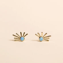 Load image into Gallery viewer, Sun Ray Fire Opal Gold Earrings