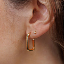 Load image into Gallery viewer, Brown Enamel Large Rectangle Gold Hoop Earrings