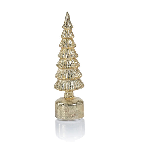 Gold finish Christmas tree on a gold finish base displayed against a white background.