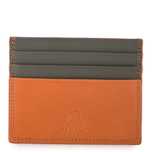 Load image into Gallery viewer, Tan and olive Napa leather double-sided credit card holder featuring multiple card clots with contrast stitching and an embossed Mywalit elephant logo, displayed flat against a plain white background. 