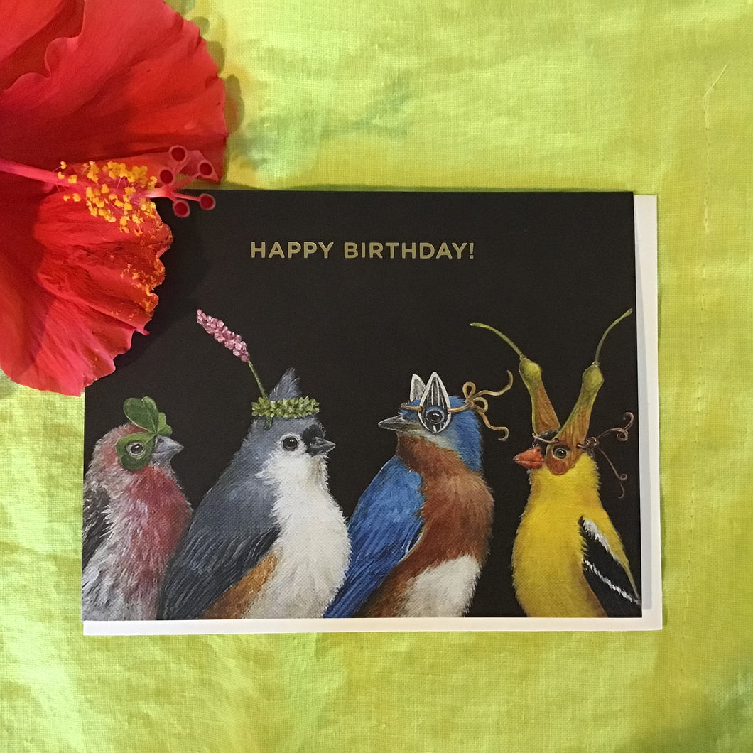 Birthday Birds in Mask Card
