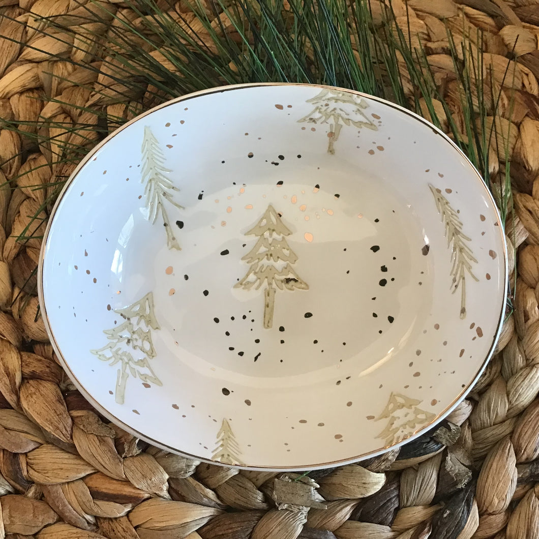 Stoneware Bowl with Gold Tree