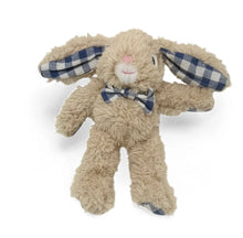 Load image into Gallery viewer, Vanilla-colored plush bunny with long floppy ears lined in blue and white gingham and a matching gingham bow tie, displayed against a white background.