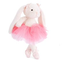 Load image into Gallery viewer, Plush white rabbit with long ears and bows wearing a pink tulle tutu standing against a white background. 