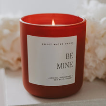 Load image into Gallery viewer, Red candle with "Be Mine" label on a white background.