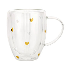 Load image into Gallery viewer, Double-wall insulated mug with gold heart accents, displayed on a white background. 