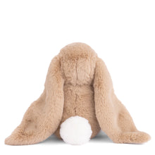 Load image into Gallery viewer, Back view of Friendly Kanini soft brown bunny plushie with long floppy ears and white round fluffy tail displayed on a white background.